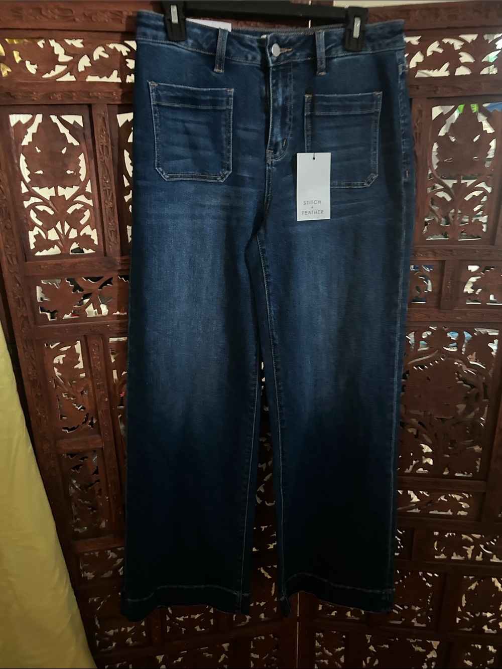 Flying Monkey Dark Blue Wide Leg Jeans with Front Patch Pockets